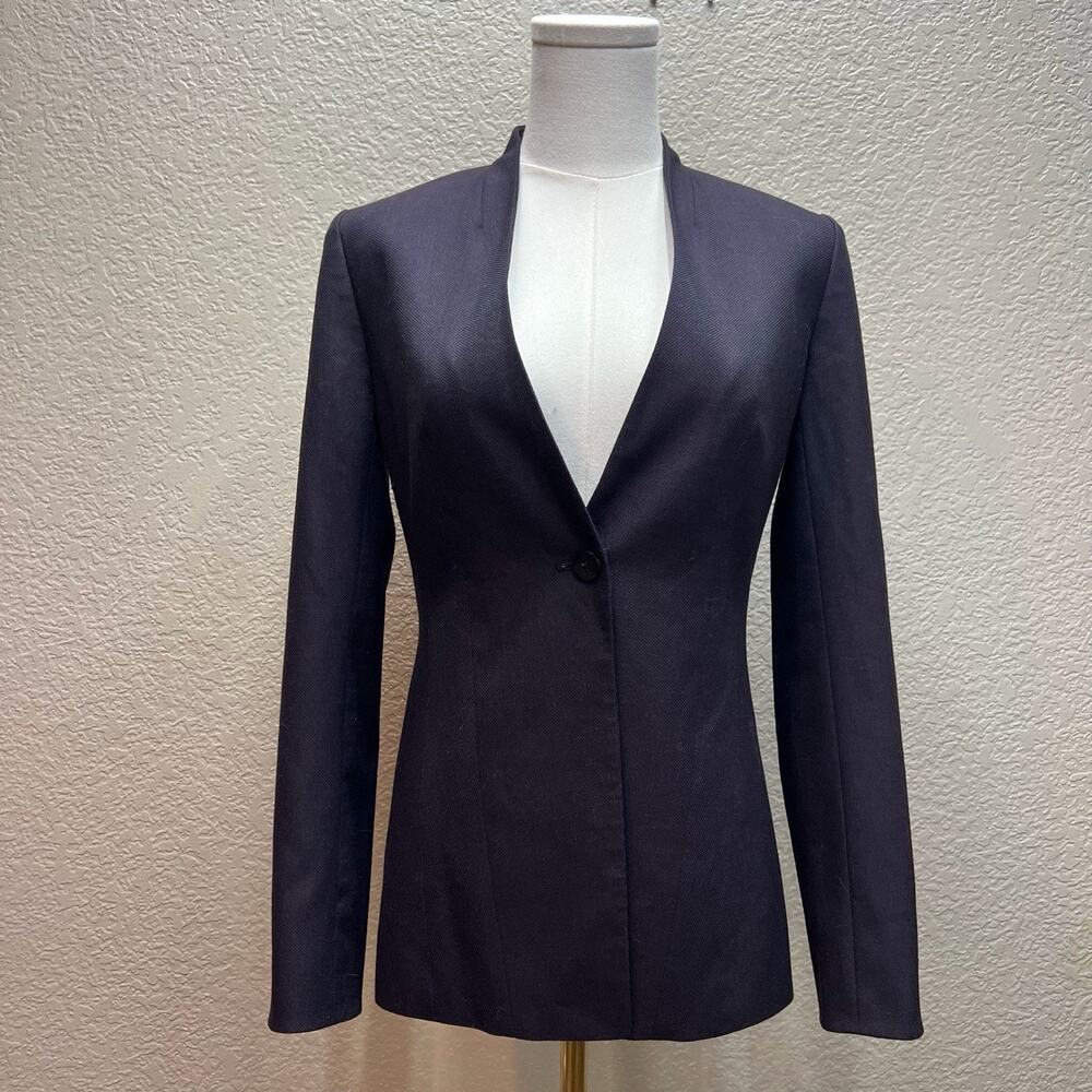 Emerson Rose Blazer Black Collarless Peplum Suit Jacket SZ 0